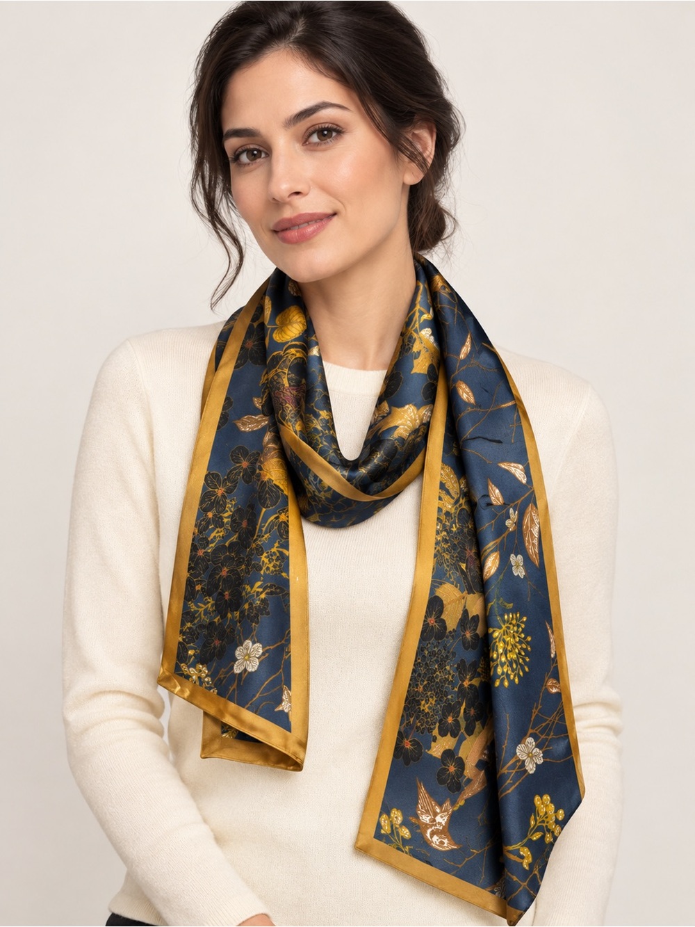 New ANDANTINO Double-Layer Reversible 100% Mulberry Silk Scarf Size 7'' x 58''